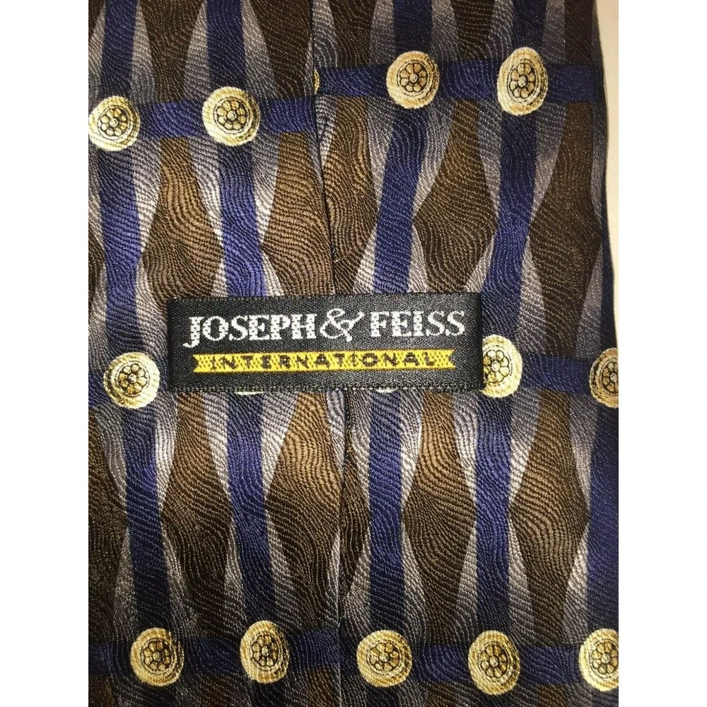 NOS Joseph‎ & Feiss International Brown Blue & Gold Silk Neck Tie 62